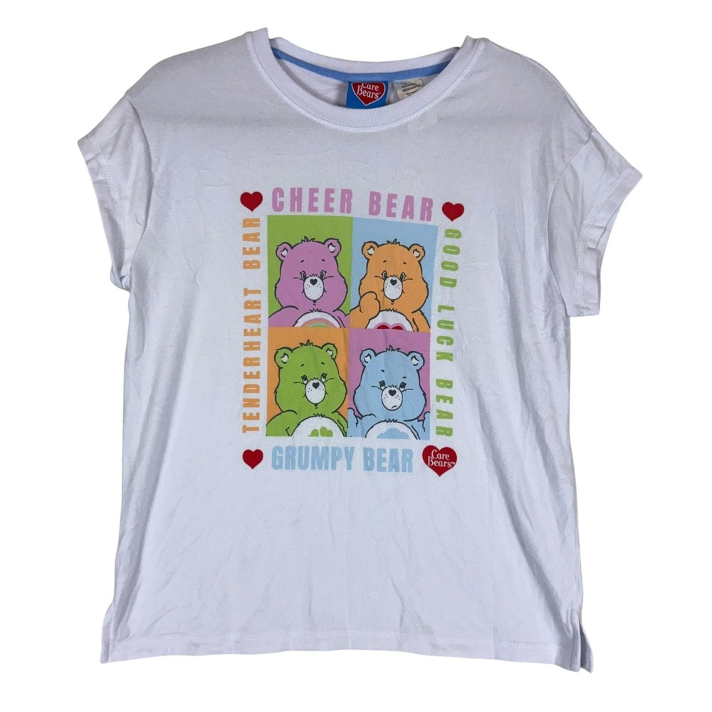 Care Bears Shirt Kids 8-10 White Cheer Good Luck Grumpy Graphic Tee Top